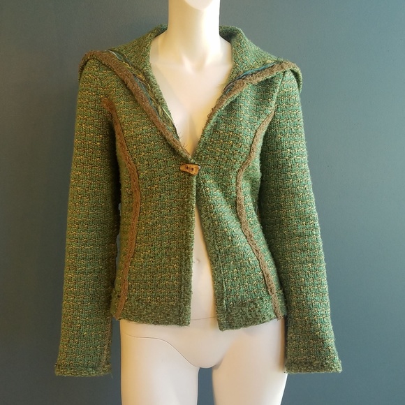 Canvasbacks Sweaters - Artisan Sailor Collar Fringe Green Sweater - S